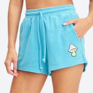 FABLETICS Aqua Blue Terry Towel Drawstring Lounge Comfy Beach Shorts Size Large